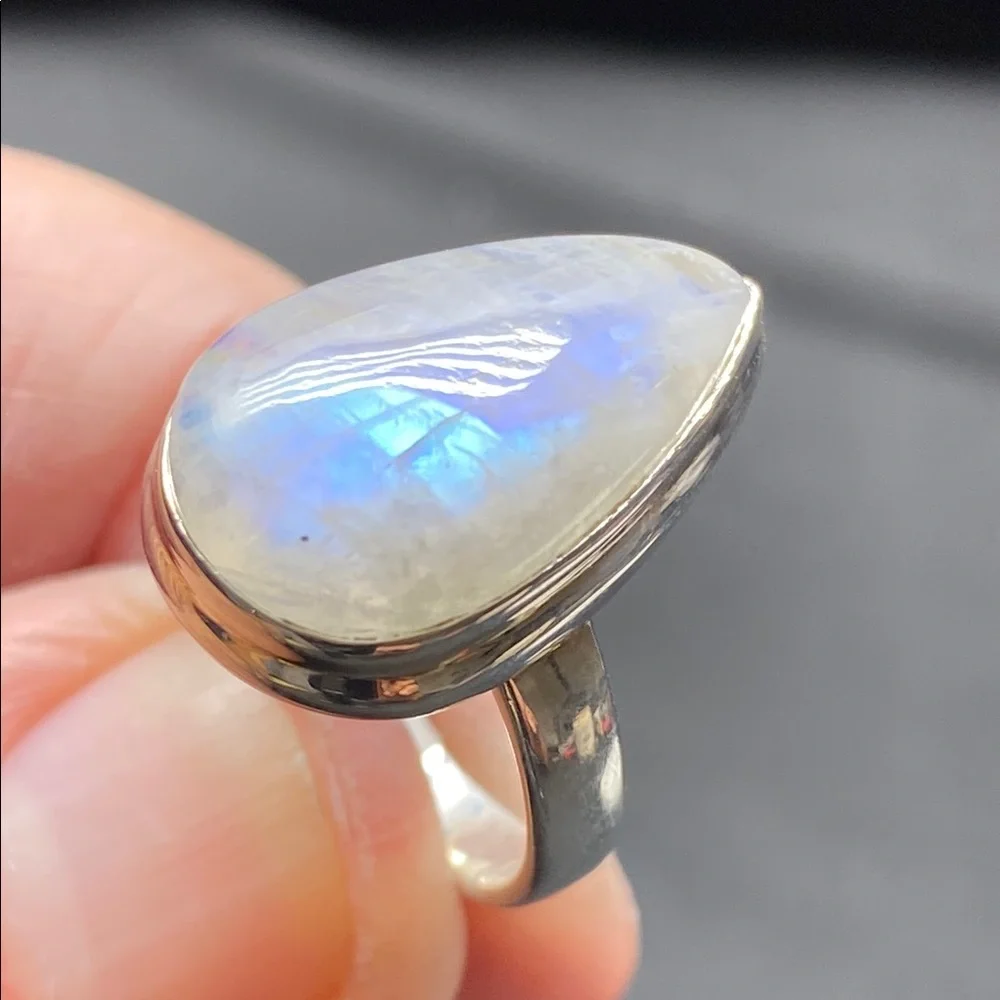 MOONSTONE RING IN SOLID STERLING SILVER 925 SIZE 6 - Picture 3 of 6